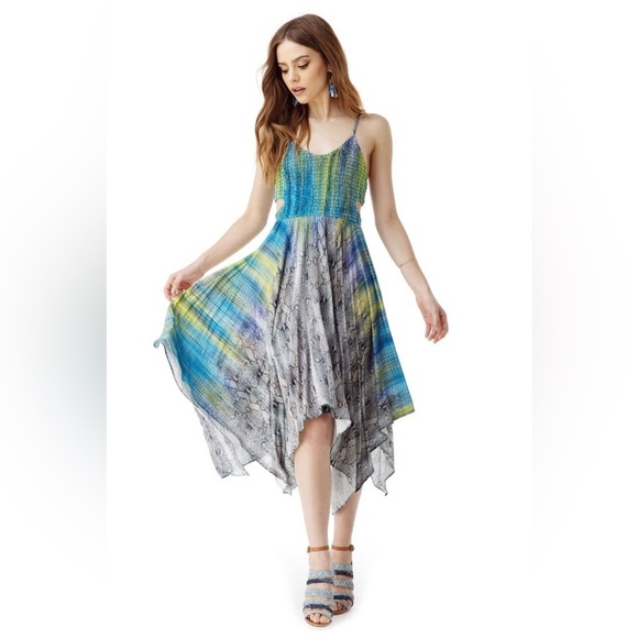 NWOT Sky Rosamary Cut Out Patterned Midi Dress in Green/Blue Size XS - Picture 4 of 16